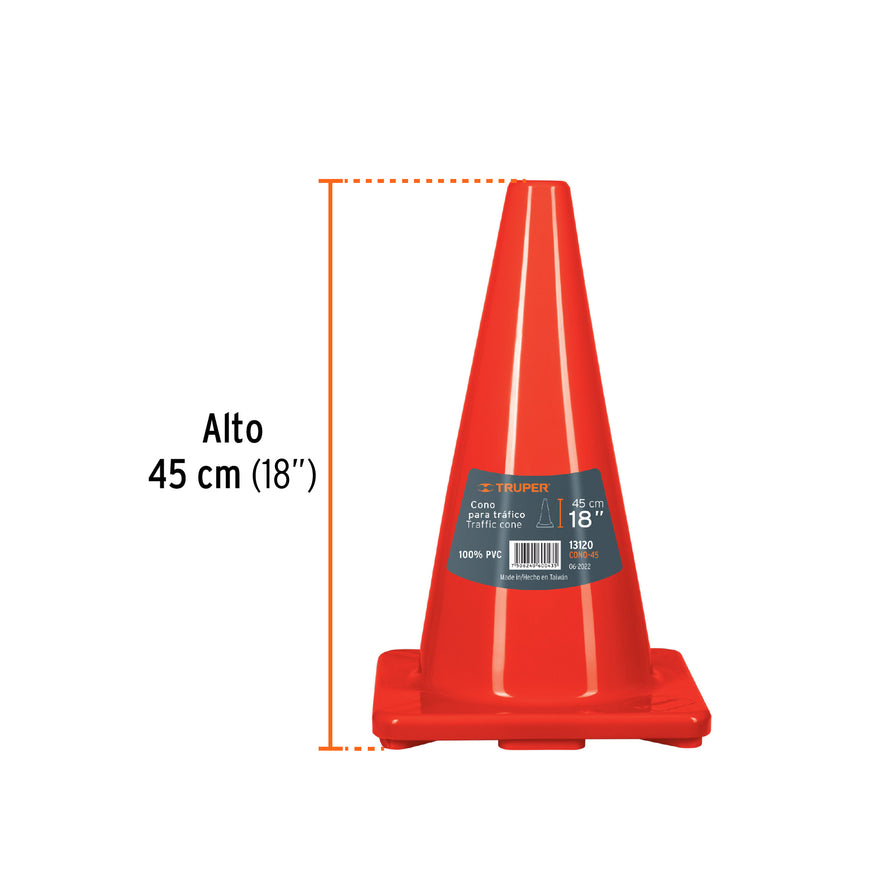 Cono de precaución de 45 cm de PVC, Truper, 13120
