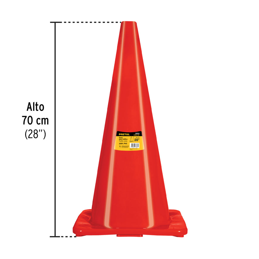 Cono de precaución de 70 cm de PVC, Pretul, 28253