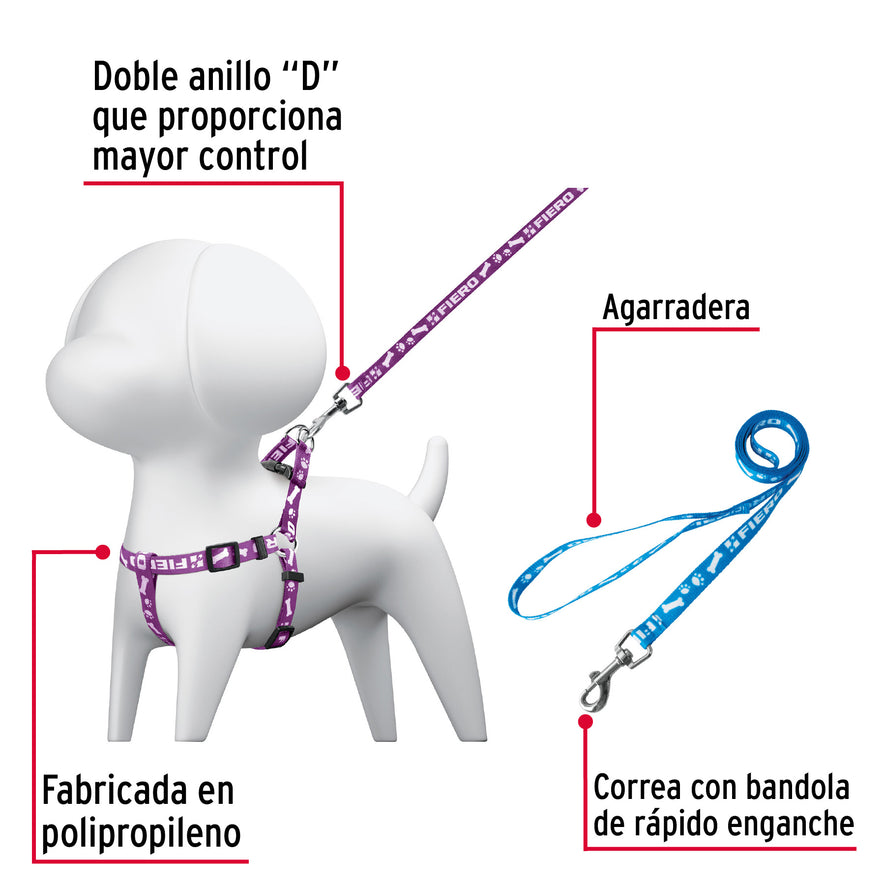 Correa con pechera para perro, 1 cm ancho, Fiero Caja con 12, 44294