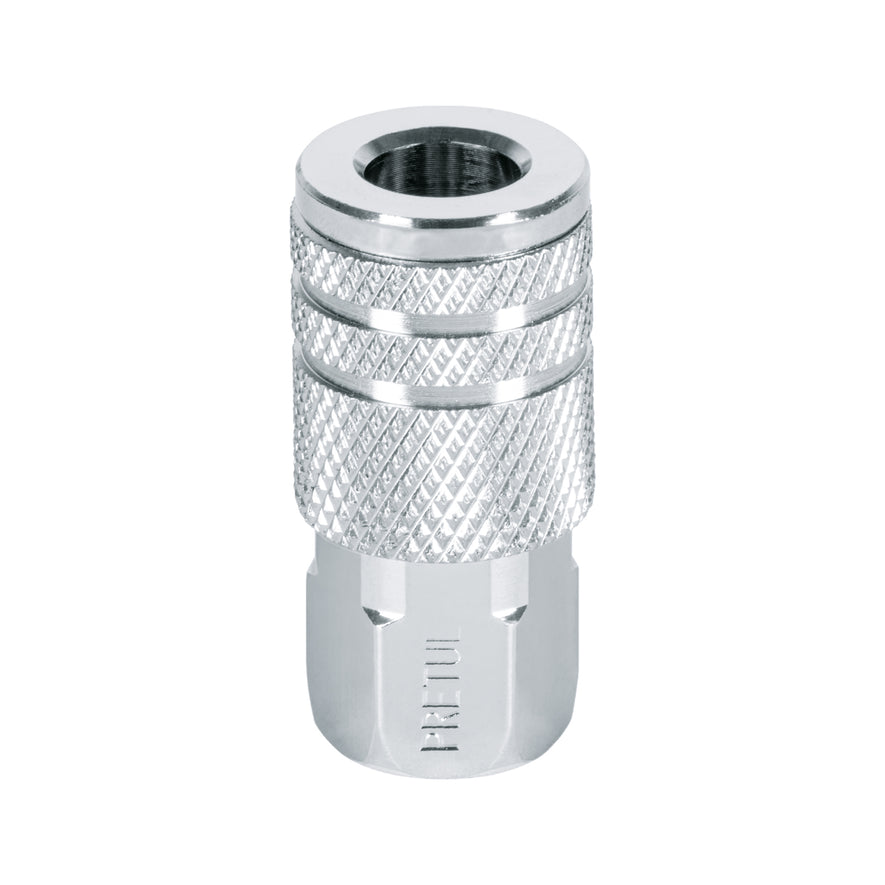Cople acero, cuerda 1/4NPT, hembra, Pretul Caja con 6, 27028