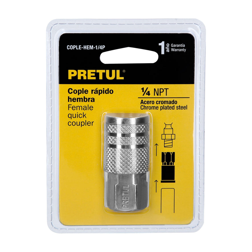Cople acero, cuerda 1/4NPT, hembra, Pretul Caja con 6, 27028