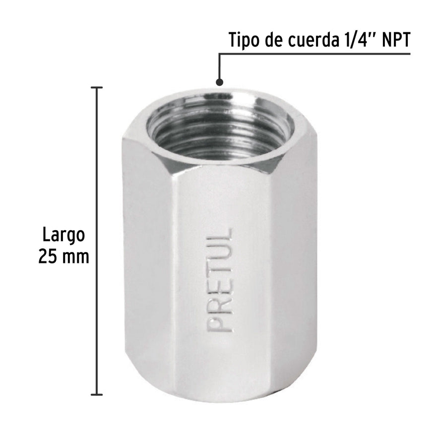 Cople acero, cuerda 1/4 NPT, Pretul Caja con 6, 27027