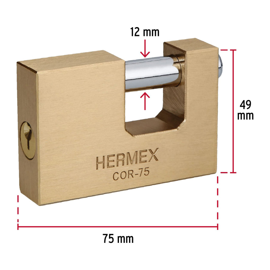 Candado antipalanca, 75mm, cuerpo de latón llave tradicional Caja con 3, 43357