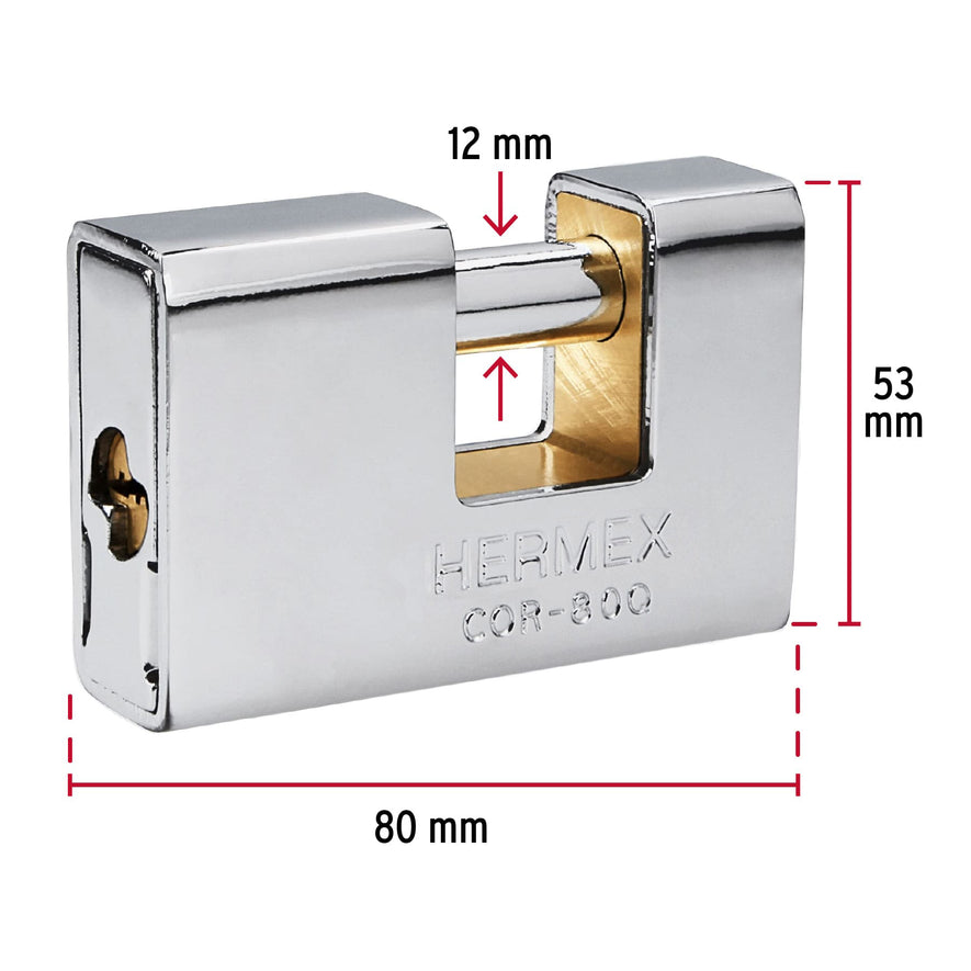 Candado antipalanca, 80mm, blindado, llave puntos, Hermex, 43352