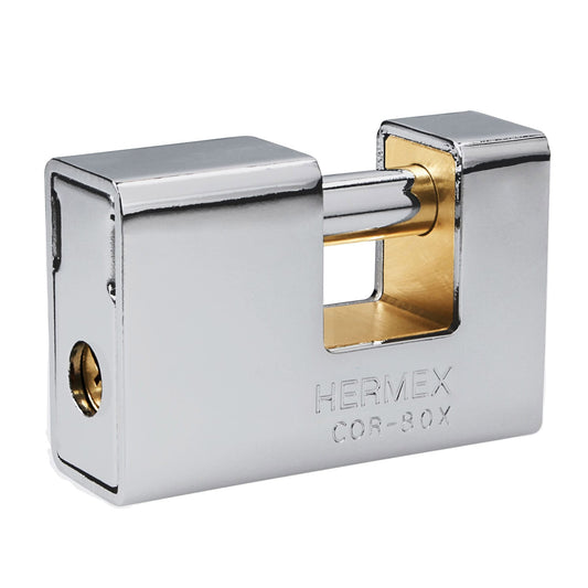 Candado antipalanca, 80mm, blindado, llave tetra, Hermex, 43373