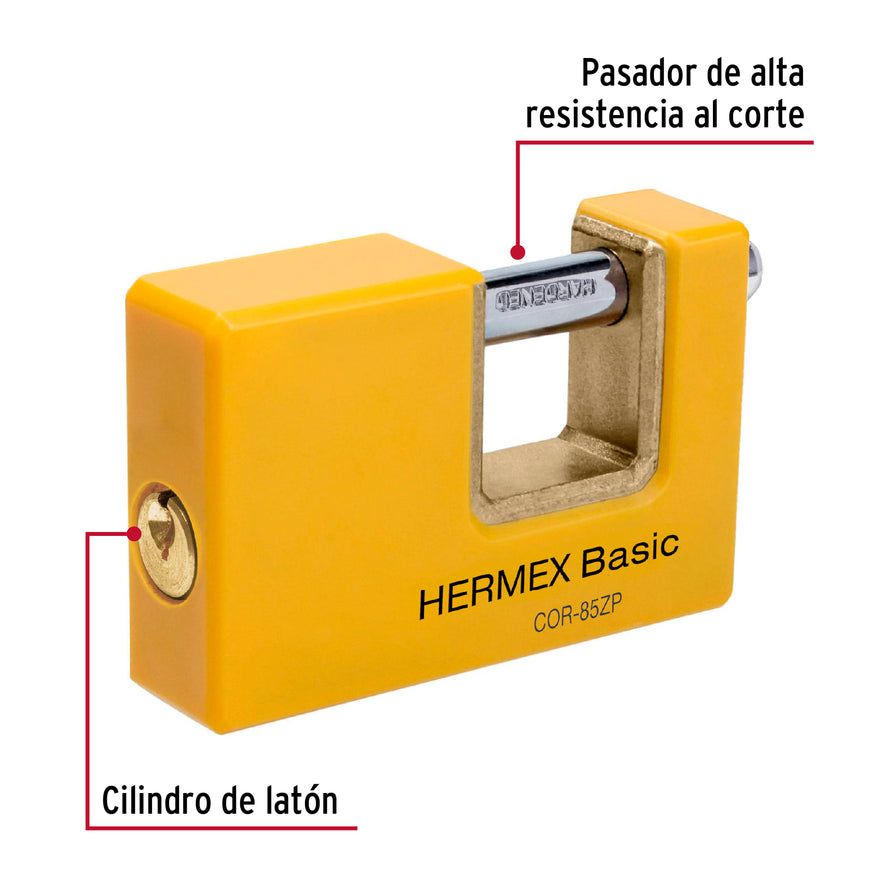 Candado antipalanca 85 mm cuerpo metálico, Hermex Basic Caja con 3, 27088