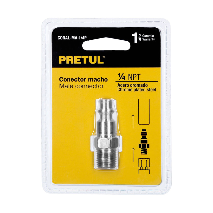 Conector rápido, tipo M, cuerda 1/4 NPT, macho Pretul Caja con 6, 27023