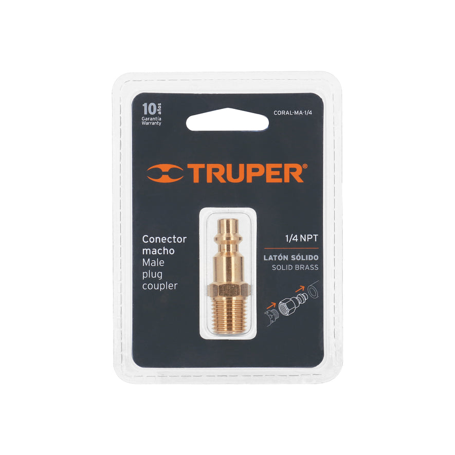 Conector rápido de latón, tipo M, cuerda 1/4' NPT, macho Caja con 6, 19083