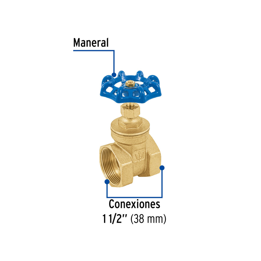 Válvula de compuerta de latón roscable de 1 1/2', Foset Caja con 6, 49021