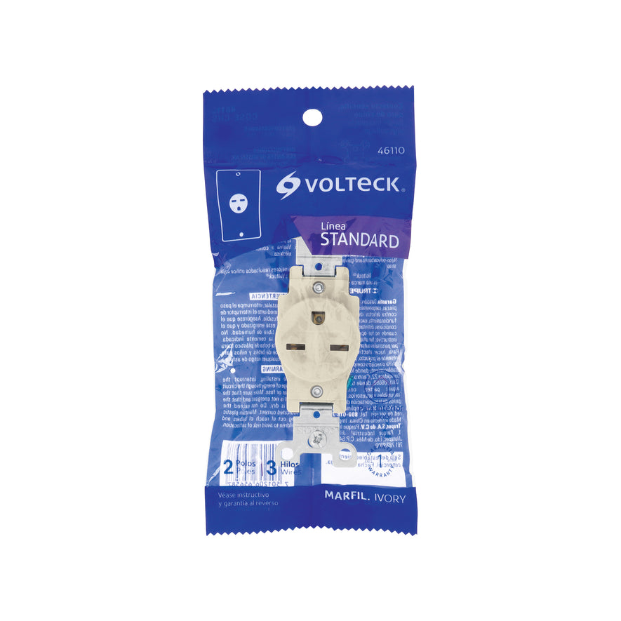 Contacto sencillo, cara de chino, Standard, marfil, Volteck Caja con 10, 46110