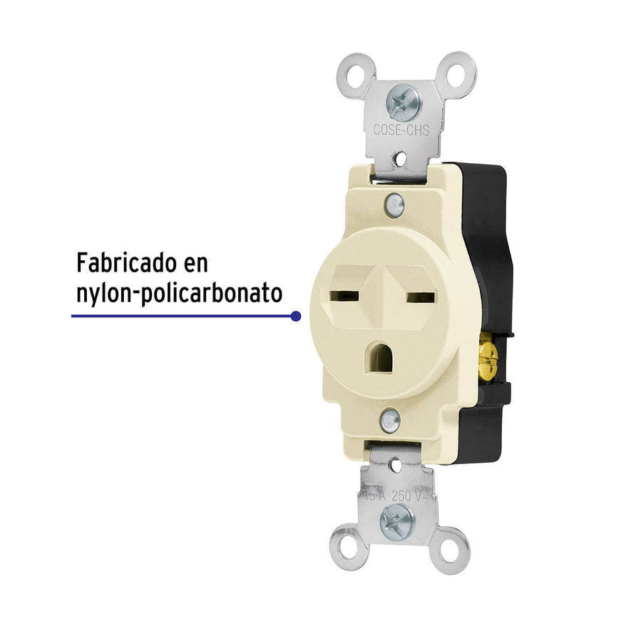 Contacto sencillo, cara de chino, Standard, marfil, Volteck Caja con 10, 46110