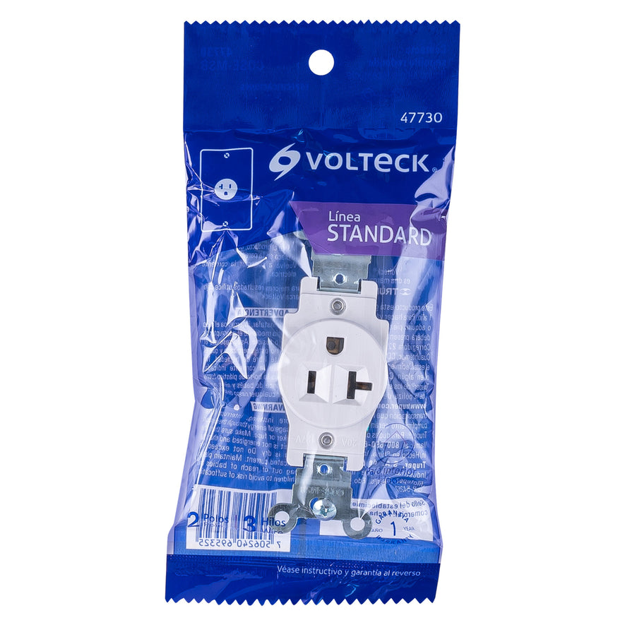 Contacto sencillo, 2 polos 3 hilos, 20 A, Standard, blanco Caja con 10, 47730