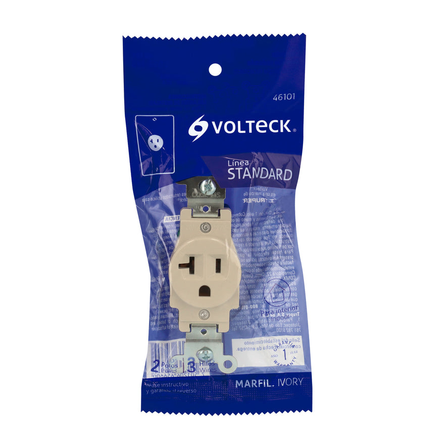 Contacto sencillo, 2 polos 3 hilos, 20 A, Standard, marfil Caja con 10, 46101