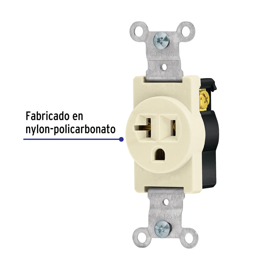 Contacto sencillo, 2 polos 3 hilos, 20 A, Standard, marfil Caja con 10, 46101