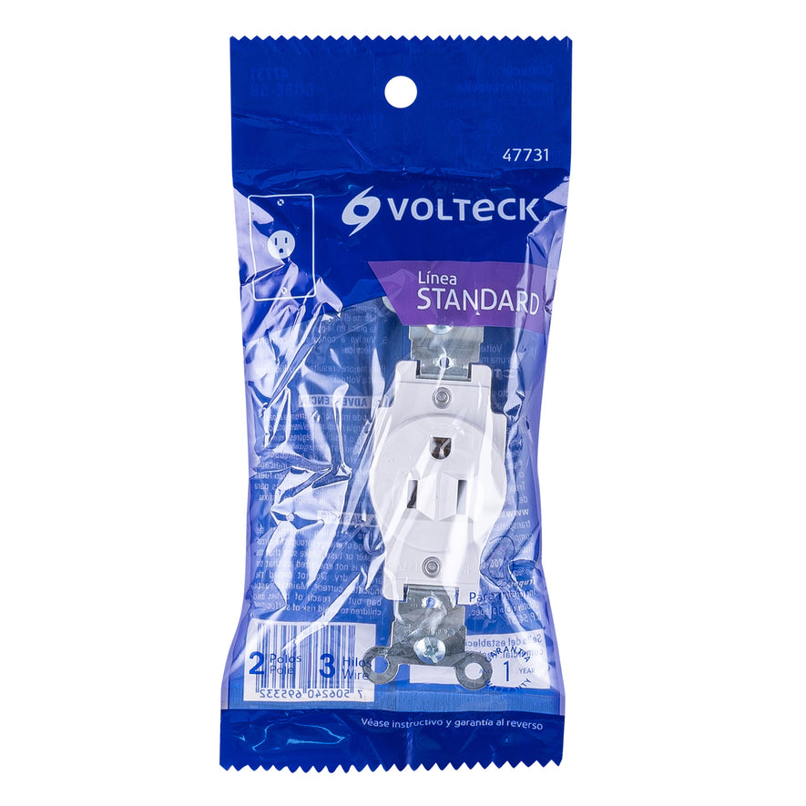 Contacto sencillo, 2 polos 3 hilos, Standard, blanco Caja con 10, 47731