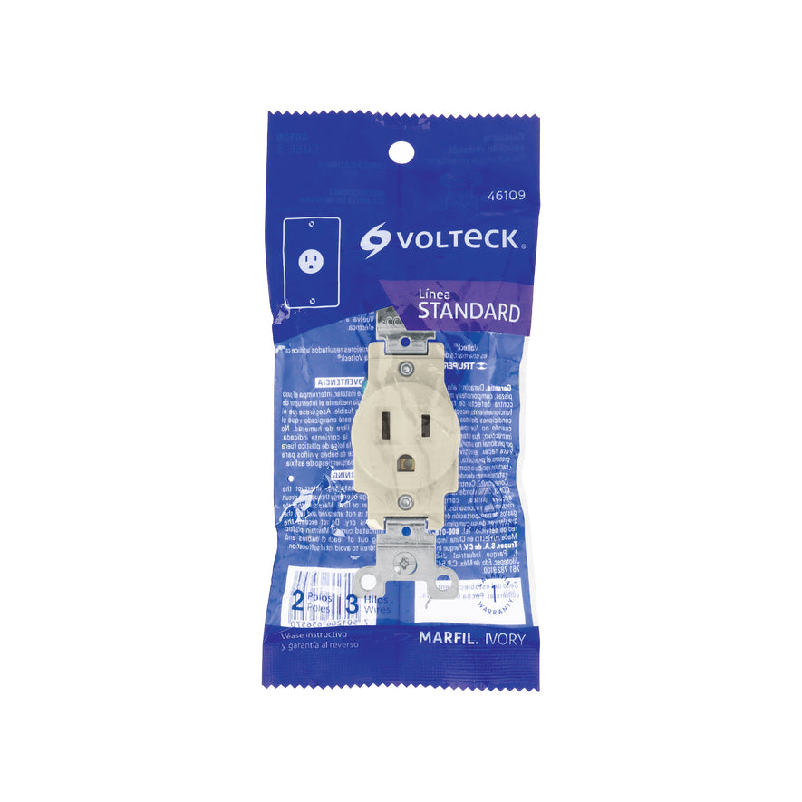 Contacto sencillo, 2 polos 3 hilos, Standard, marfil Caja con 10, 46109