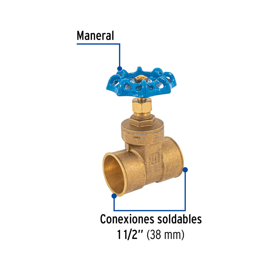 Válvula de compuerta de latón soldable de 1 1/2', Foset Caja con 6, 49027
