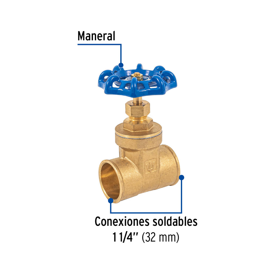Válvula de compuerta de latón soldable de 1 1/4', Foset Caja con 6, 49026