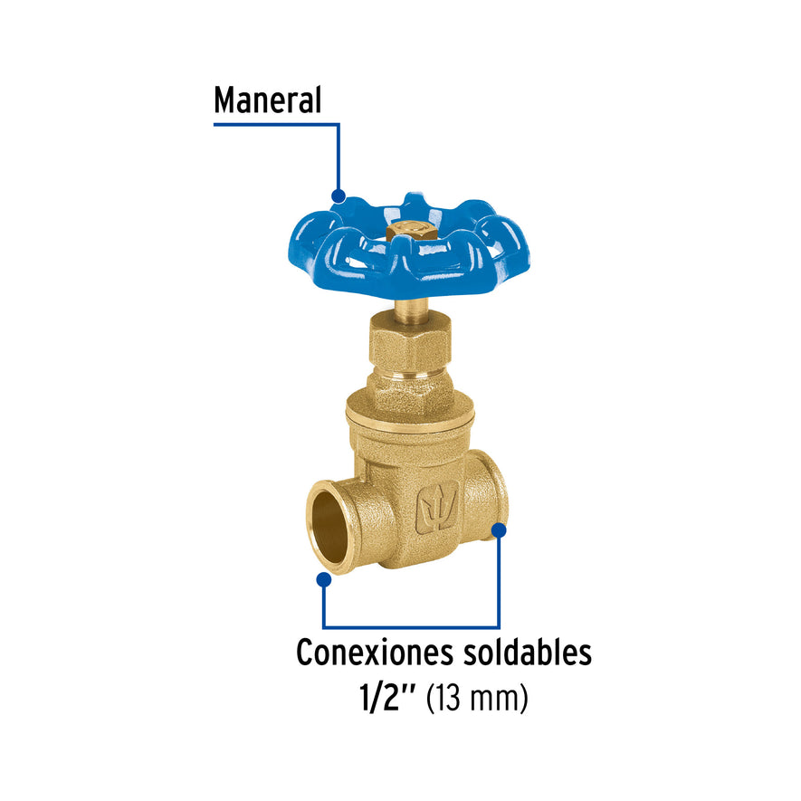 Válvula de compuerta de latón soldable de 1/2', Foset Caja con 6, 49023