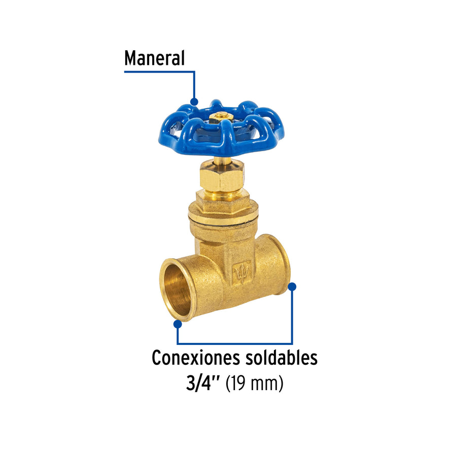 Válvula de compuerta de latón soldable de 3/4', Foset Caja con 6, 49024