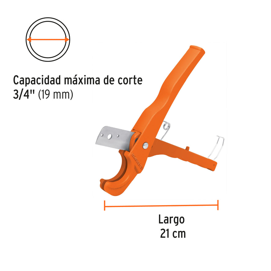 Cortador de tubo de plástico, capacidad corte 3/4', TRUPER Caja con 4, 12857