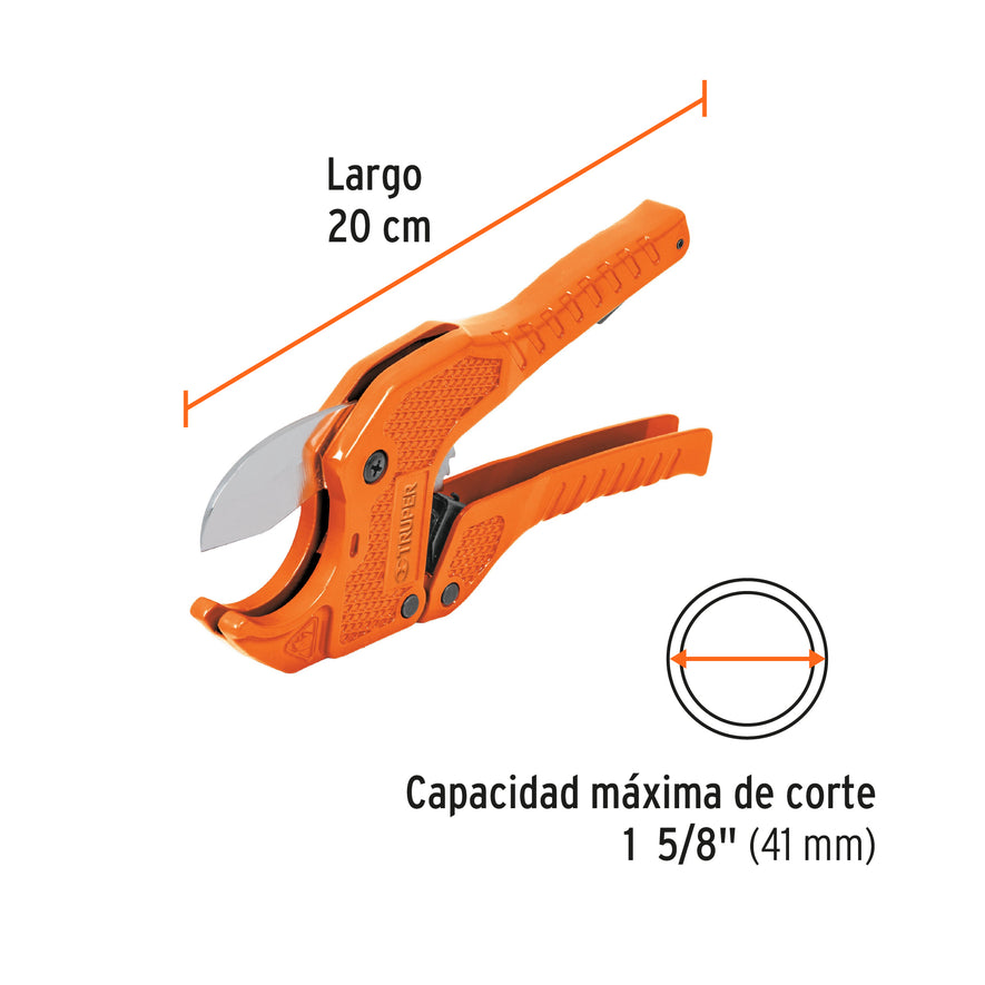 Cortador de tubo de plástico, capacidad corte 1-5/8', TRUPER Caja con 4, 12860