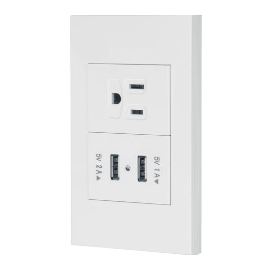 Placa armada 1contacto, 2puertos USB, 1.5mod,Española,blanco Caja con 3, 45603