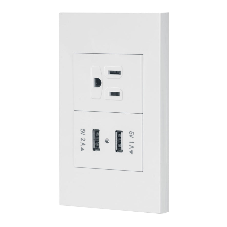 Placa armada 1contacto, 2puertos USB, 1.5mod,Española,blanco Caja con 3, 45603