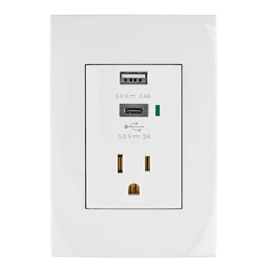 Contacto 2polos + tierra con 2 puertos USB, Oslo, blanco Caja con 3, 48313