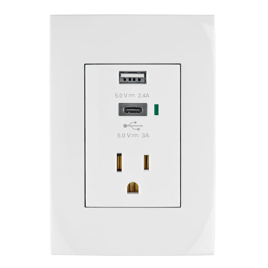 Contacto 2polos + tierra con 2 puertos USB, Oslo, blanco Caja con 3, 48313