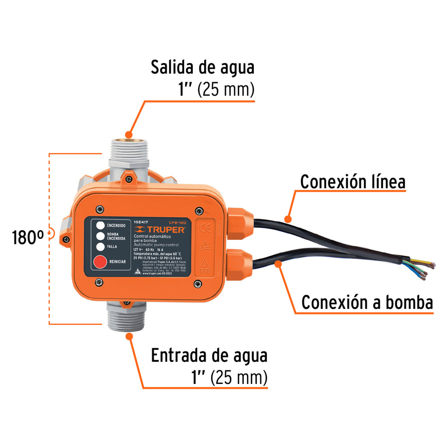 Control automático de presión de bombas para agua, 180°, 102417