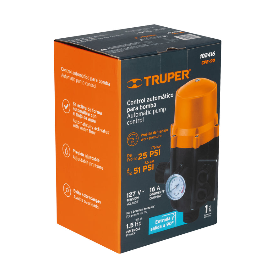 Control automático de presión de bombas para agua, 90°, 102416