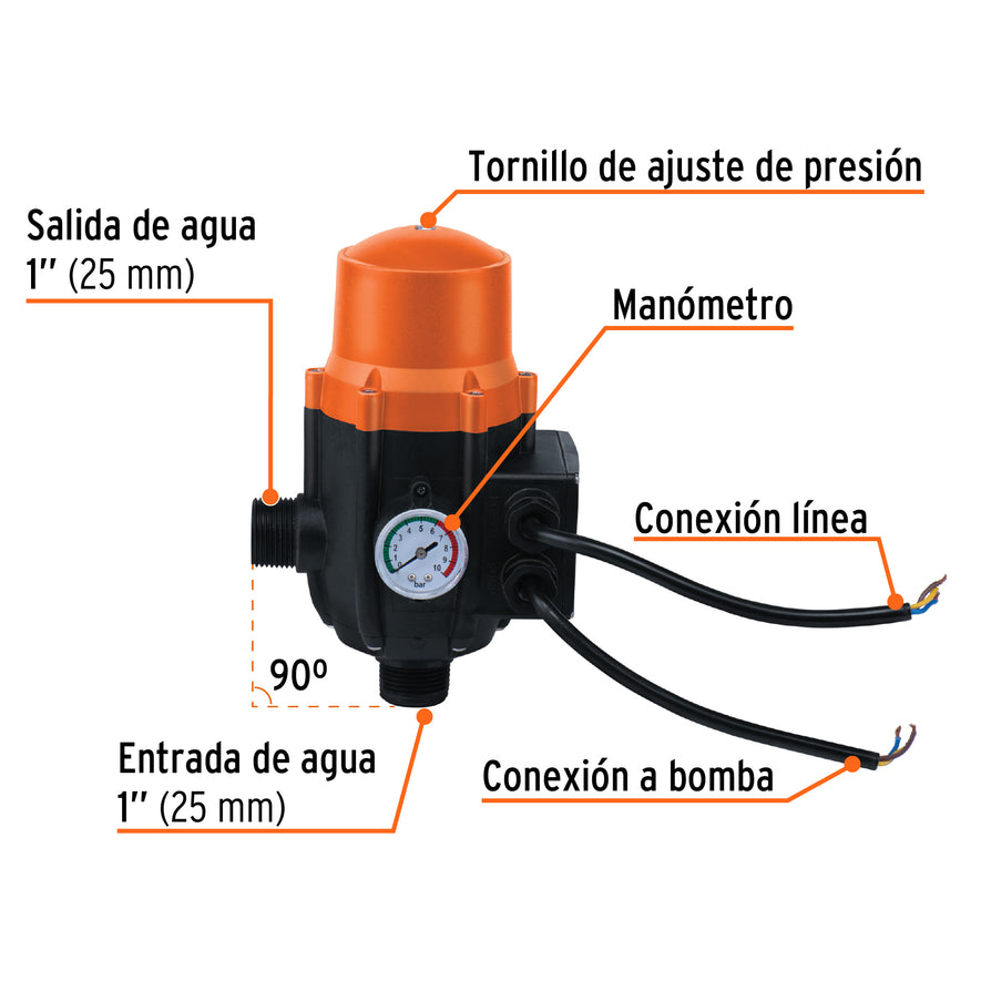 Control automático de presión de bombas para agua, 90°, 102416