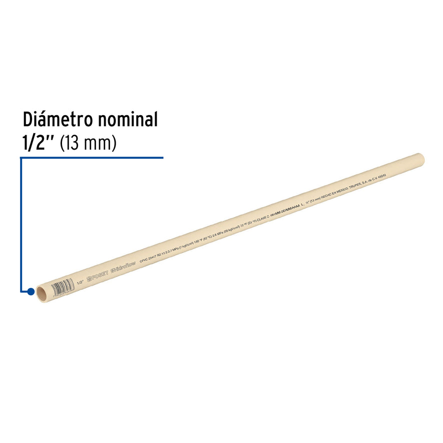 Tubo de 1/2' de CPVC hidráulico RD 13.5 de 3 m, Foset Caja con 10, 45042