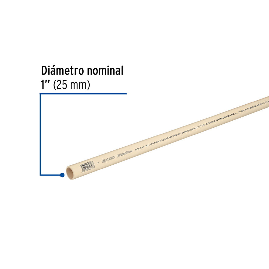 Tubo de 1' de CPVC hidráulico RD 13.5 de 3 m, Foset Caja con 5, 45044