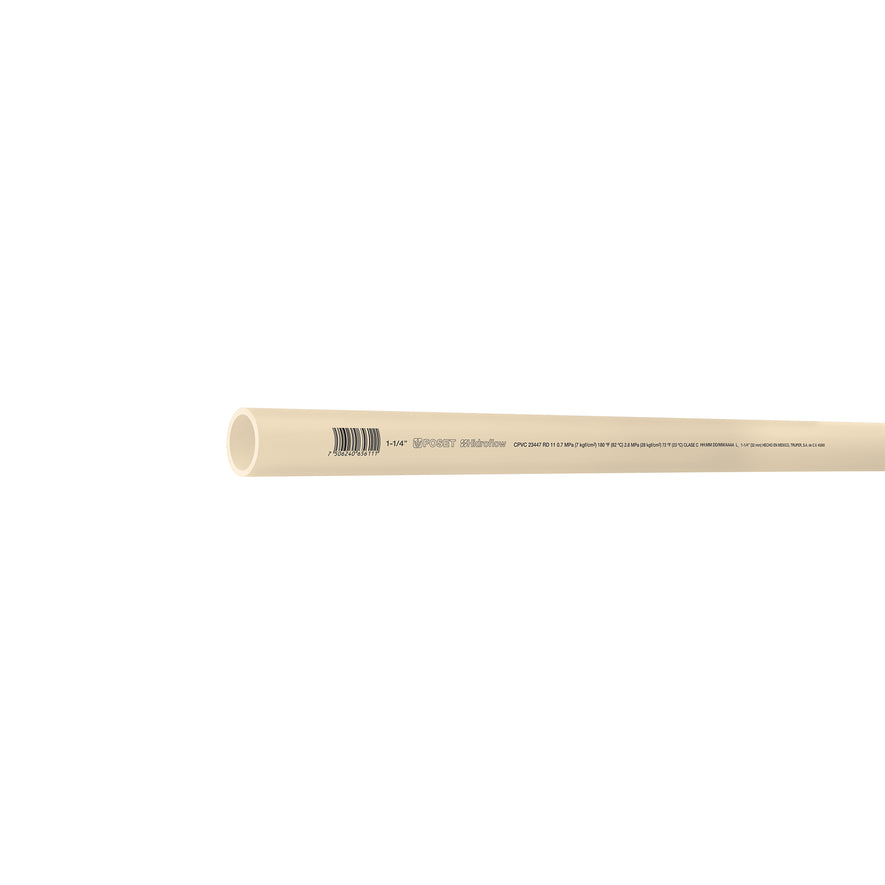 Tubo de 1-1/4' de CPVC hidráulico RD 11 de 3 m, Foset Caja con 5, 45560