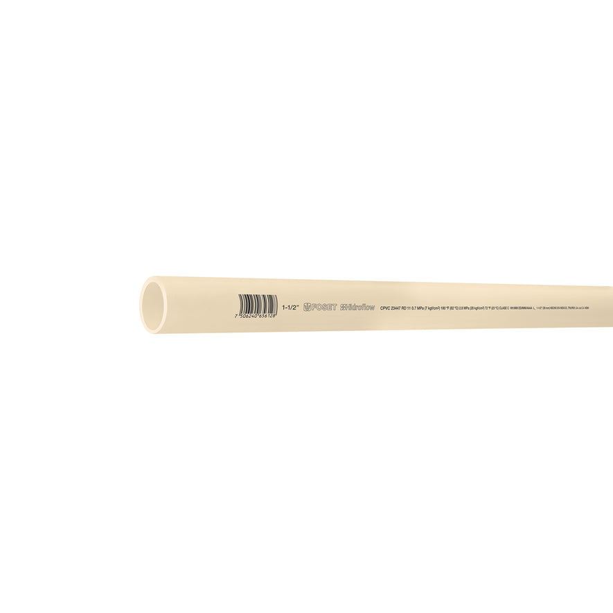 Tubo de 1-1/2' de CPVC hidráulico RD 11 de 3 m, Foset Caja con 5, 45561