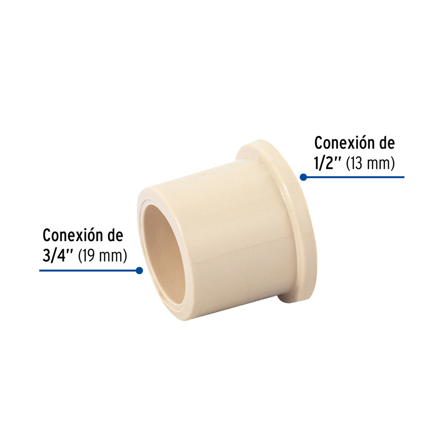 Reducción bushing de CPVC, 3/4' x 1/2', Foset Caja con 40, 45062