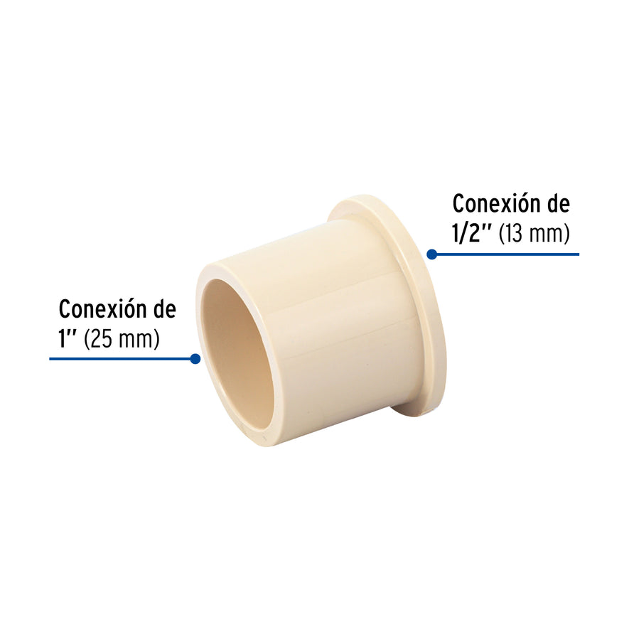 Reducción bushing de CPVC, 1' x 1/2', Foset Caja con 20, 45063