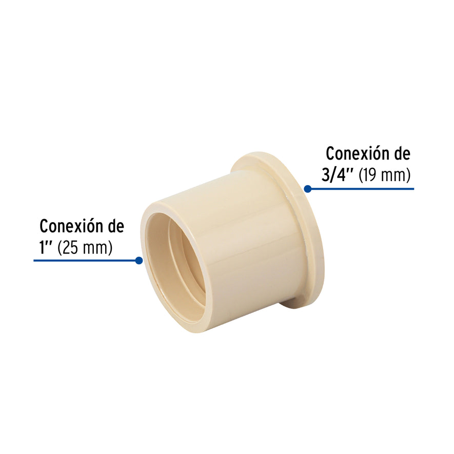 Reducción bushing de CPVC, 1' X 3/4', Foset Caja con 20, 45064