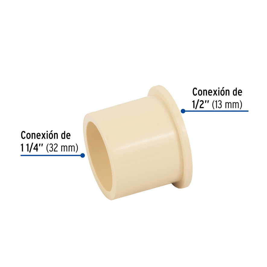 Reducción bushing CPVC 1-1/4' x 1/2', Foset Caja con 4, 48938
