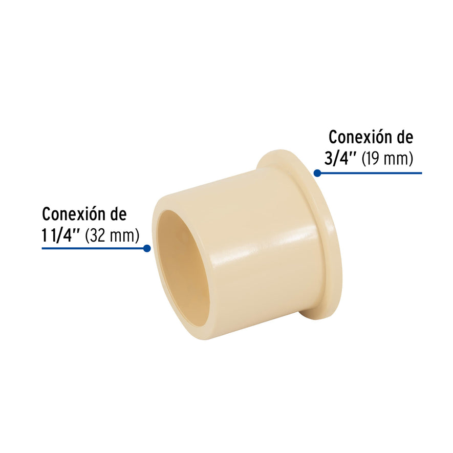 Reducción bushing CPVC 1-1/4' x 3/4', Foset Caja con 4, 48939