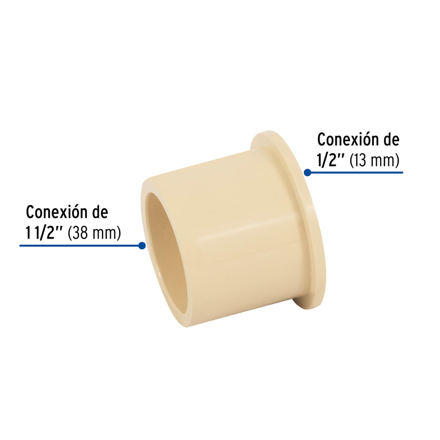 Reducción bushing CPVC 1-1/2' x 1/2', Foset Caja con 4, 48941