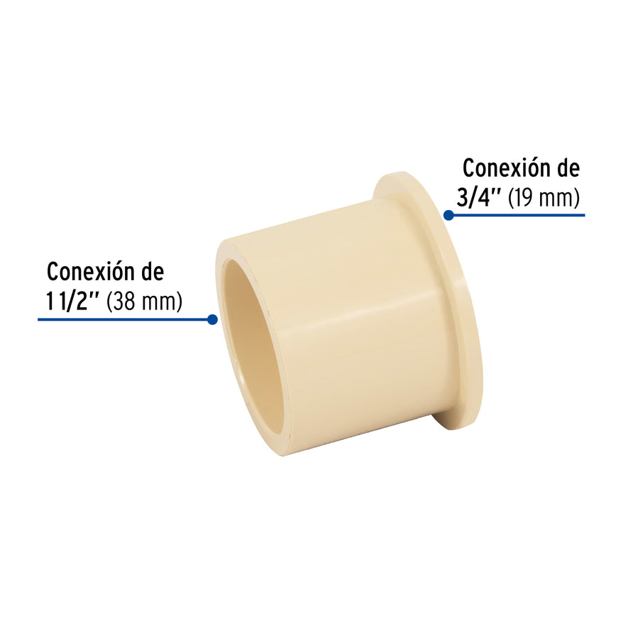 Reducción bushing CPVC 1-1/2' x 3/4', Foset Caja con 4, 48942