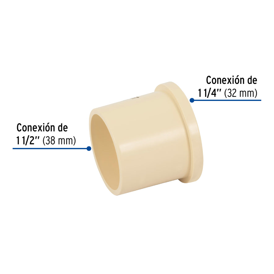 Reducción bushing CPVC 1-1/2' x 1-1/4', Foset Caja con 4, 48944