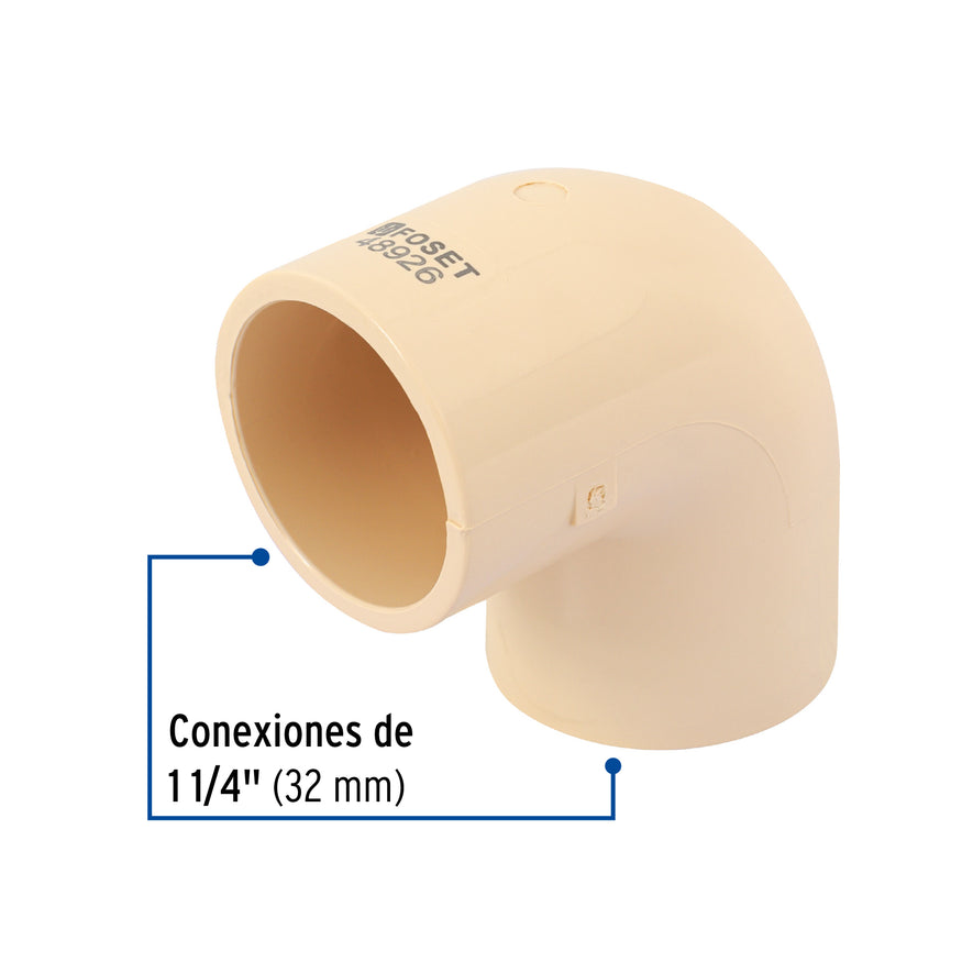 Codo 90° de CPVC de 1-1/4', Foset Caja con 4, 48926