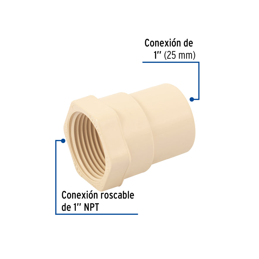 Conector hembra de CPVC 1', Foset Caja con 20, 45103