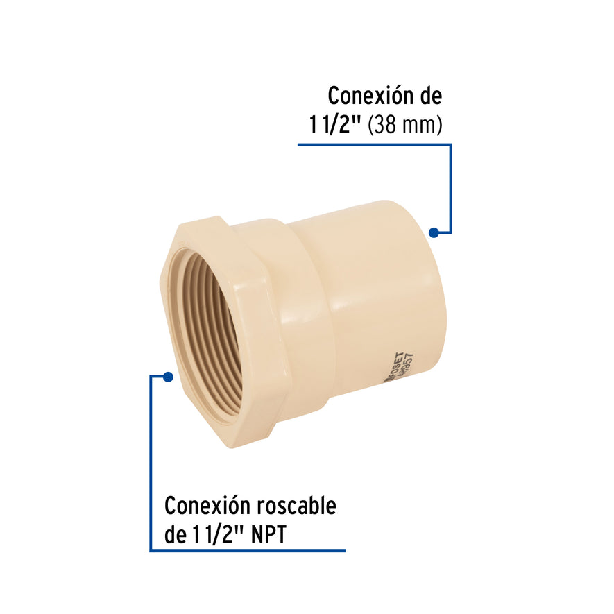 Conector hembra CPVC 1-1/2', Foset Caja con 4, 48957
