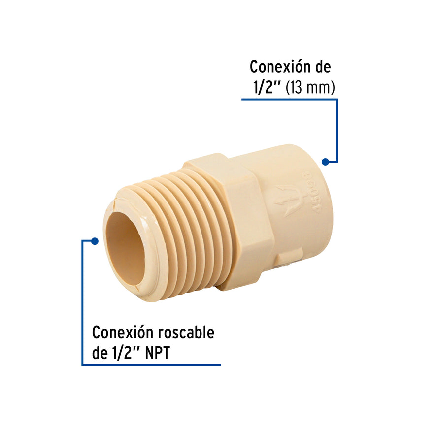 Conector macho de CPVC 1/2', Foset Caja con 40, 45098