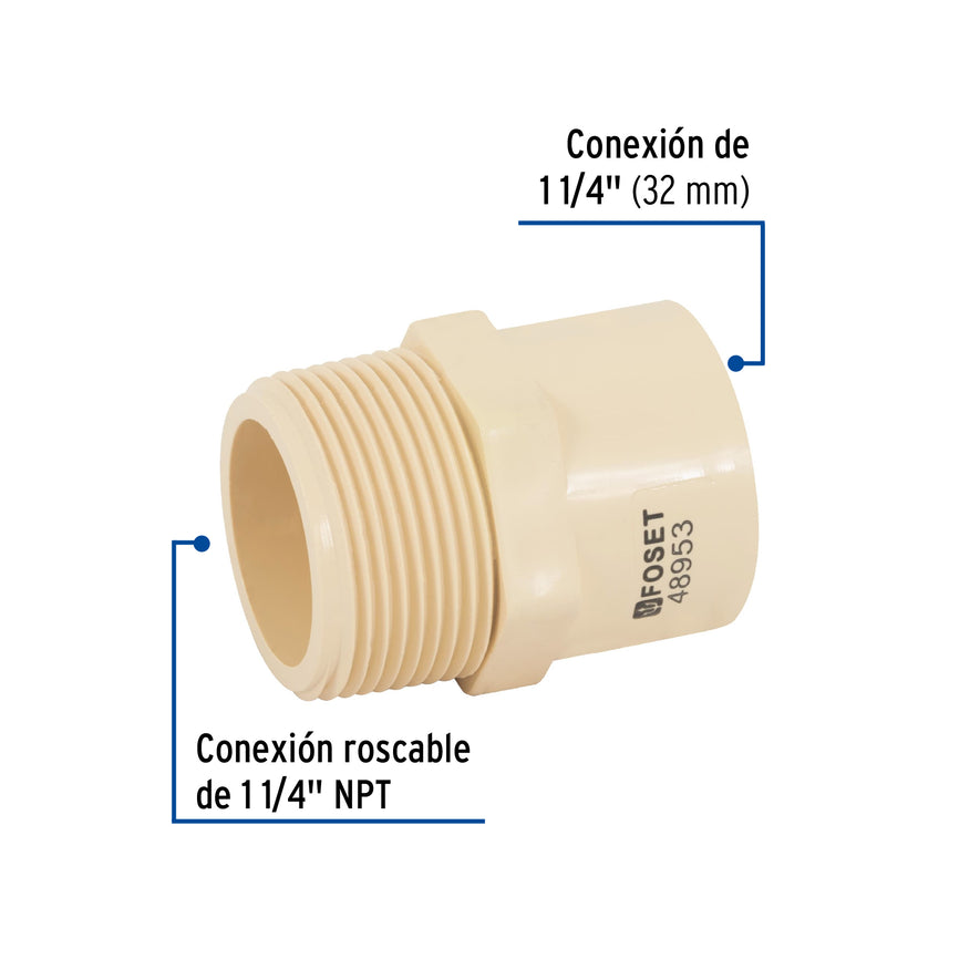 Conector macho CPVC 1-1/4', Foset Caja con 4, 48953